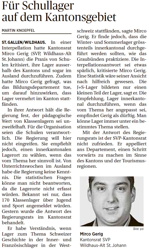 Für Schullager auf dem Kantonsgebiet (Freitag, 04.12.2015)