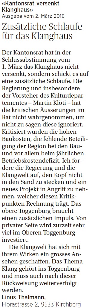 Zusätzliche Schlaufe für das Klanghaus (Freitag, 04.03.2016)
