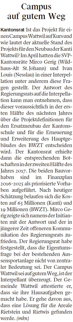 Campus auf gutem Weg (Mittwoch, 21.09.2016)