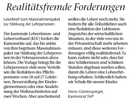 Realitätsfremde Forderungen (Mittwoch, 29.02.2012)