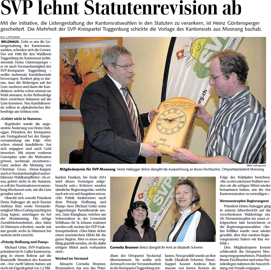 SVP lehnt Statutenrevision ab (Montag, 11.02.2013)