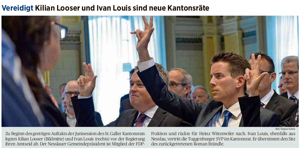Vereidigt: Kilian Looser und Ivan Louis sind neue Kantonsräte (Dienstag, 02.06.2015)
